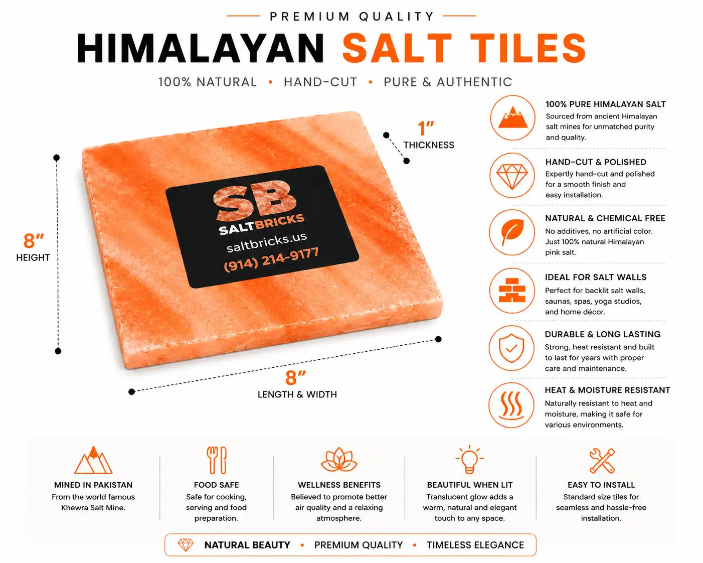 Himalayan Salt Blocks 8"×8"×1", Pack of 50