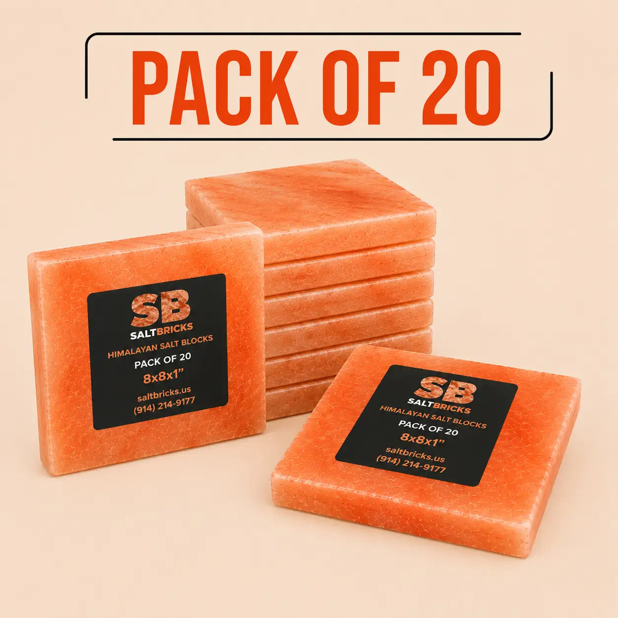 Himalayan Salt Blocks 8"×8"×1", Pack of 20