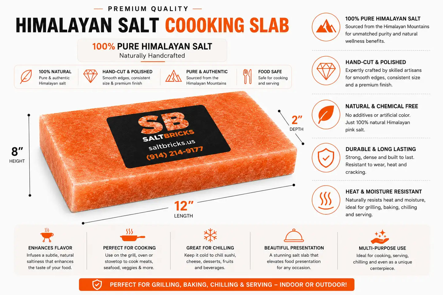 Himalayan Salt Block for Steak 12"×8"×2"