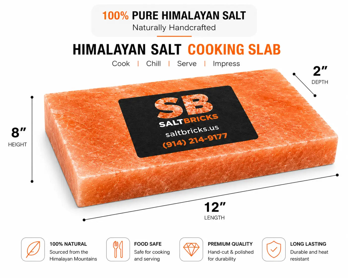 Himalayan Salt Block for Steak 12"×8"×2"