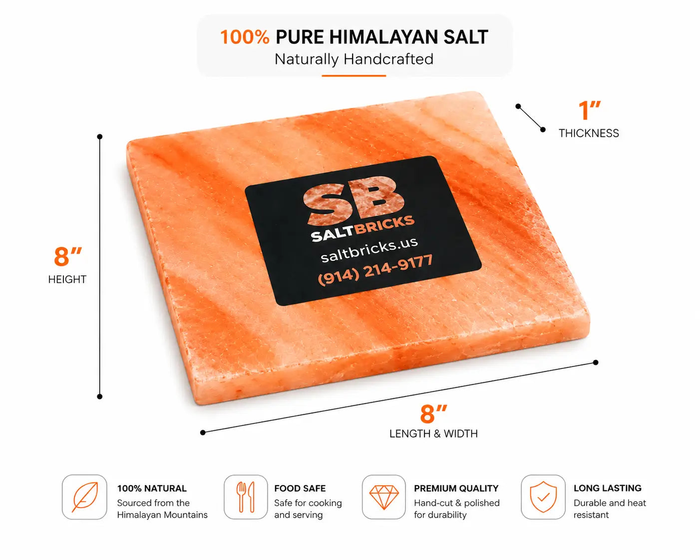 Himalayan Salt Cooking Plate 8"×8"×2", Pack of 5