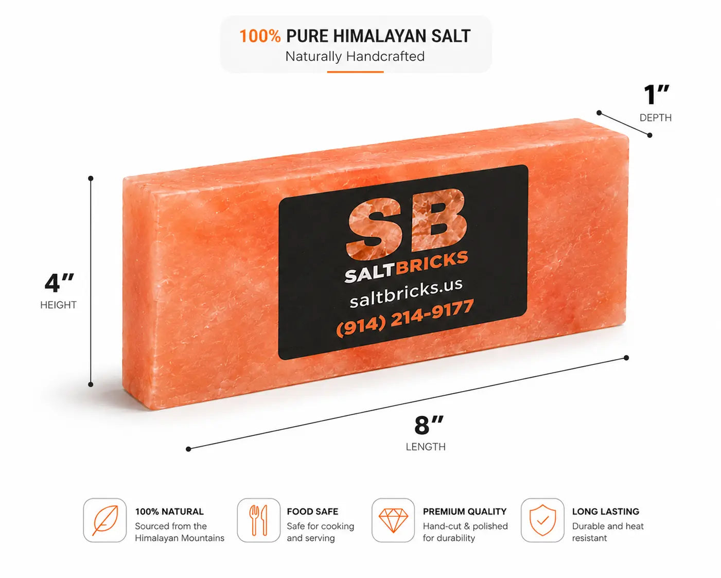 Wholesale Himalayan Salt Tiles 8" x 4" x 1"
