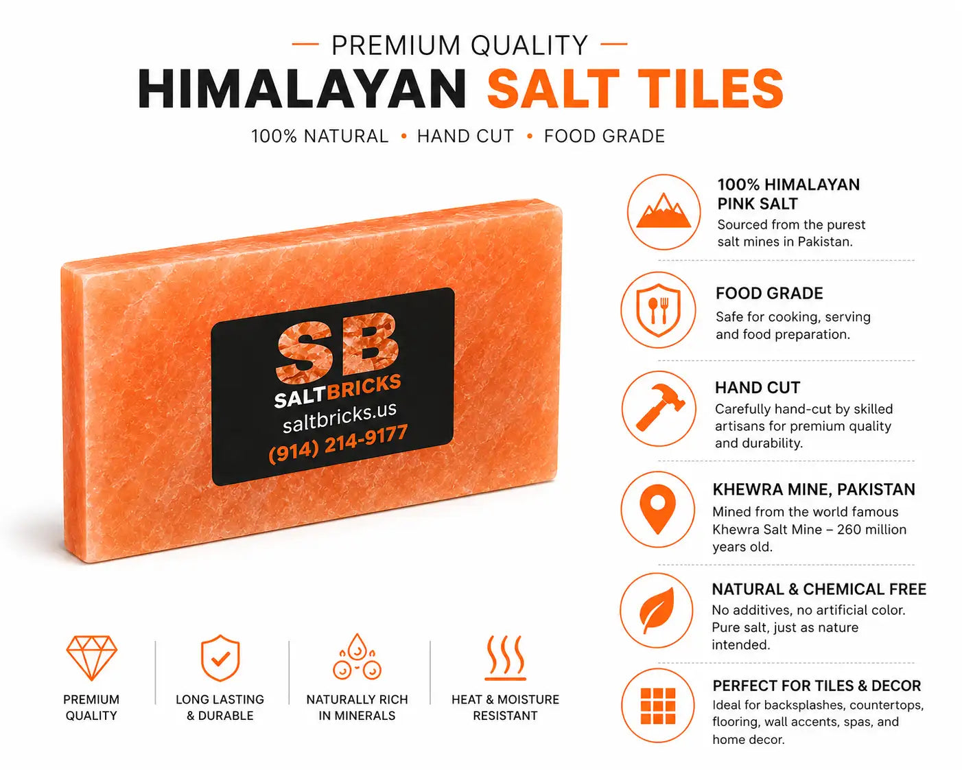 Wholesale Himalayan Salt Tiles 8" x 4" x 1"