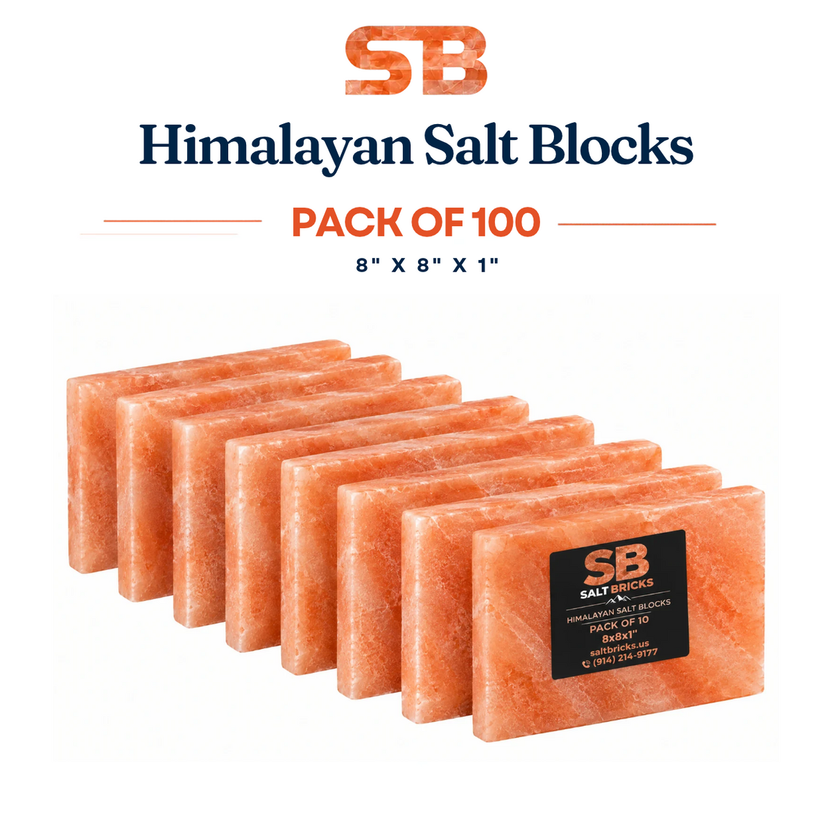 Himalayan Salt Blocks 8"×8"×1", Pack of 100