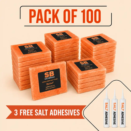 Himalayan Salt Blocks 8" x 8" x 1" - Pack of 100 with Free Salt Adhesive