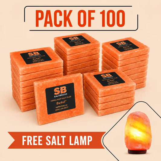 Himalayan Salt Blocks 8" x 8" x 1" - Pack of 100 with Free Salt Lamp