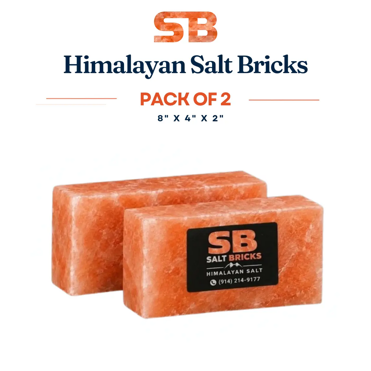 Himalayan Salt Bricks 8"×4"×2", Pack of 2