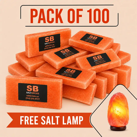 Himalayan Salt Tiles 8" x 4" x 1" - Pack of 100 with Free Salt Lamp