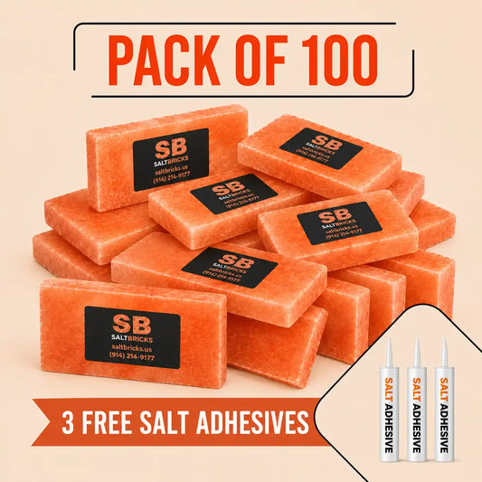 Himalayan Salt Tiles 8" x 4" x 1" - Pack of 100 with Free Salt Adhesive