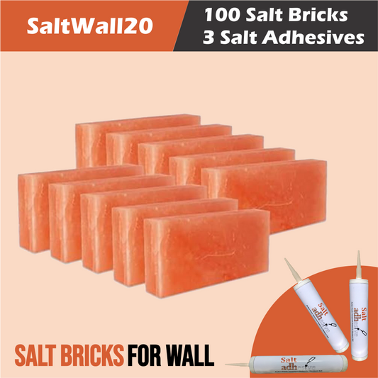 Himalayan Salt Bricks 8" x 4" x 2" - Pack of 100 with 3 free Salt Adhesive