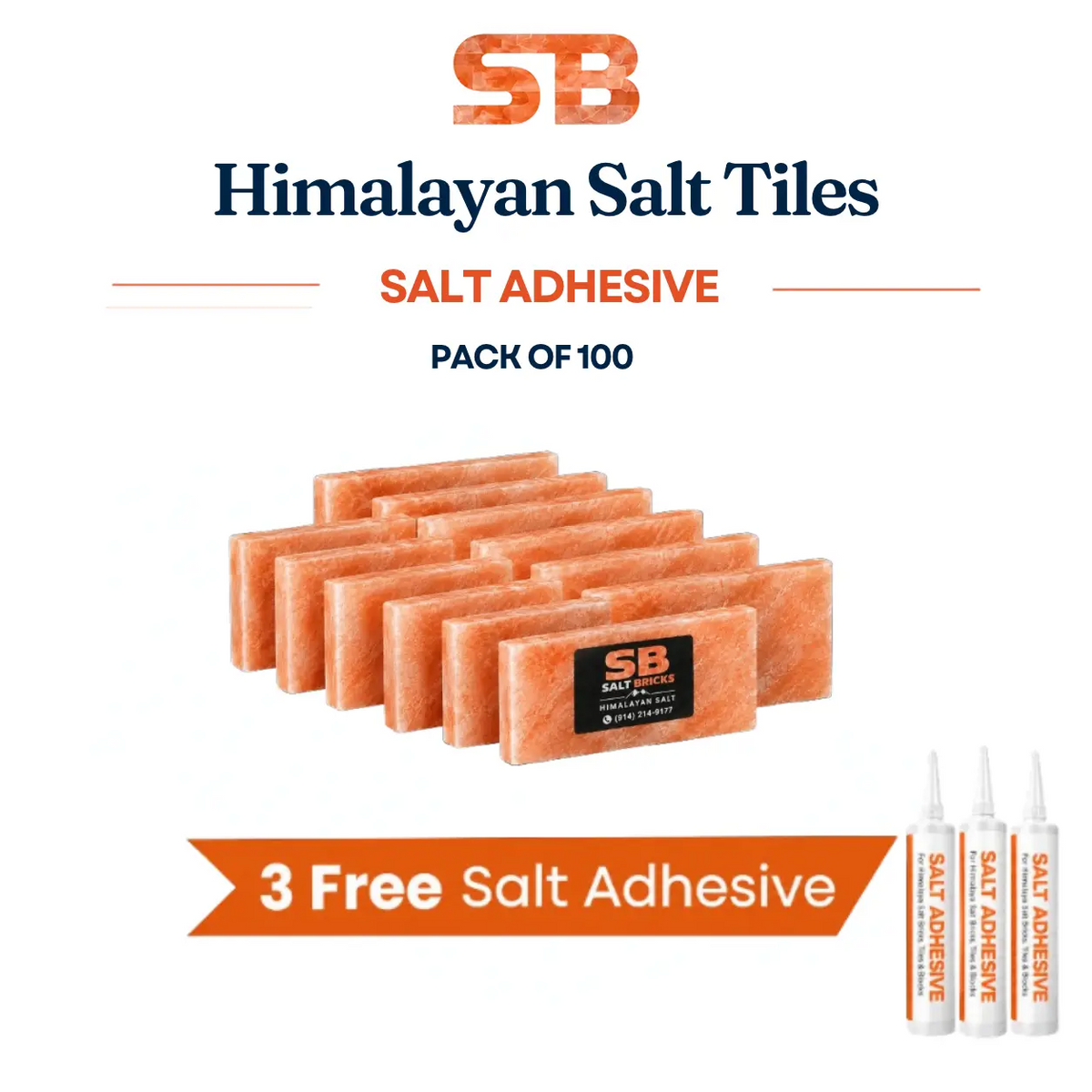 Himalayan Salt Tiles 8x4x1 pack of 100 with salt Adhesive