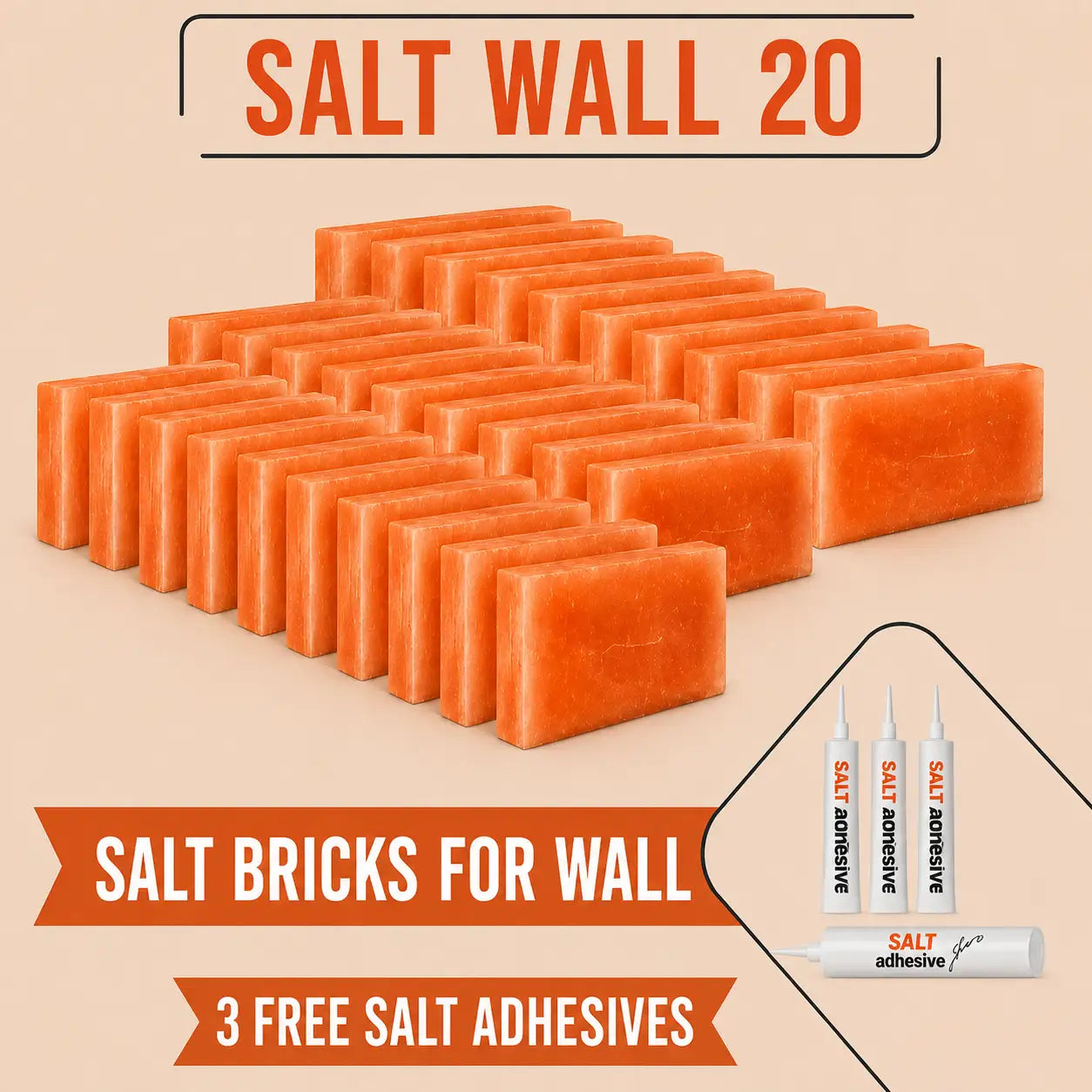 Salt Wall-20 sq. ft. (100 Himalayan Salt Bricks and 3 Salt Adhesives)